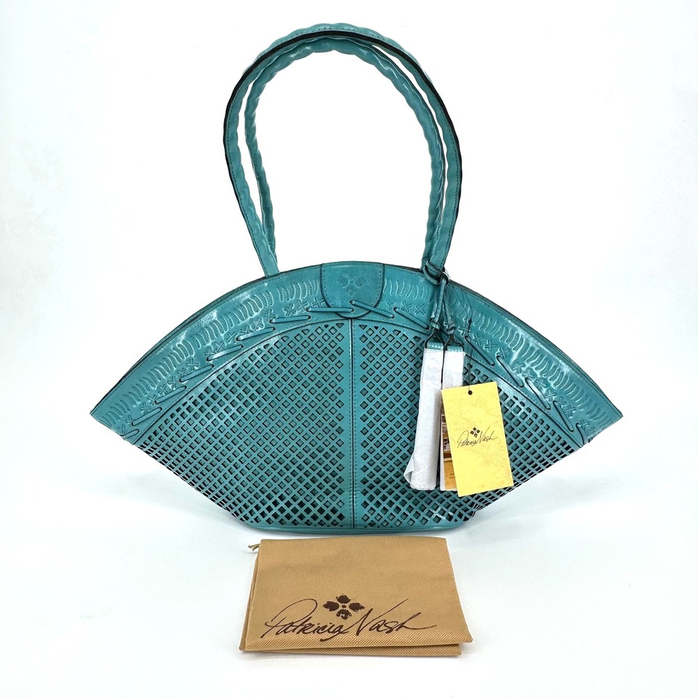 NEW NWT Patricia Nash Trope Dome‎ Perforated Leather Handbag Purse Blue Grass